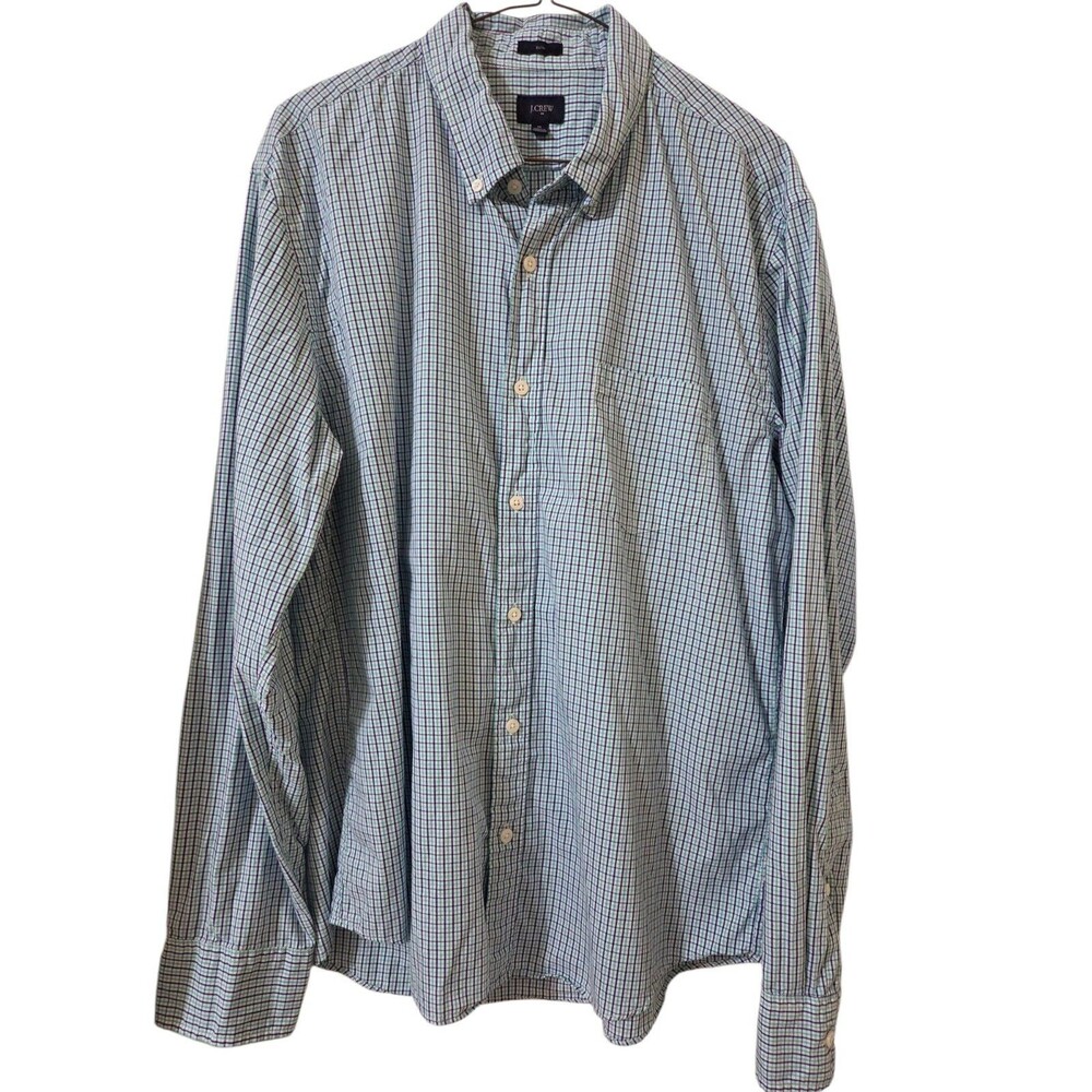 J. Crew Slim Button Down Shirt Men's XL Teal Purple Plaid Long Sleeve H7.3